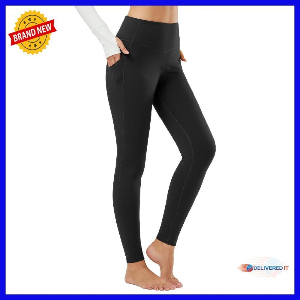 Fleece Lined Thermal Leggings High Waist Pockets Yoga Pants Winter